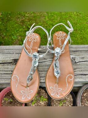 Unlisted Silver Jeweled T-Strap Sandals